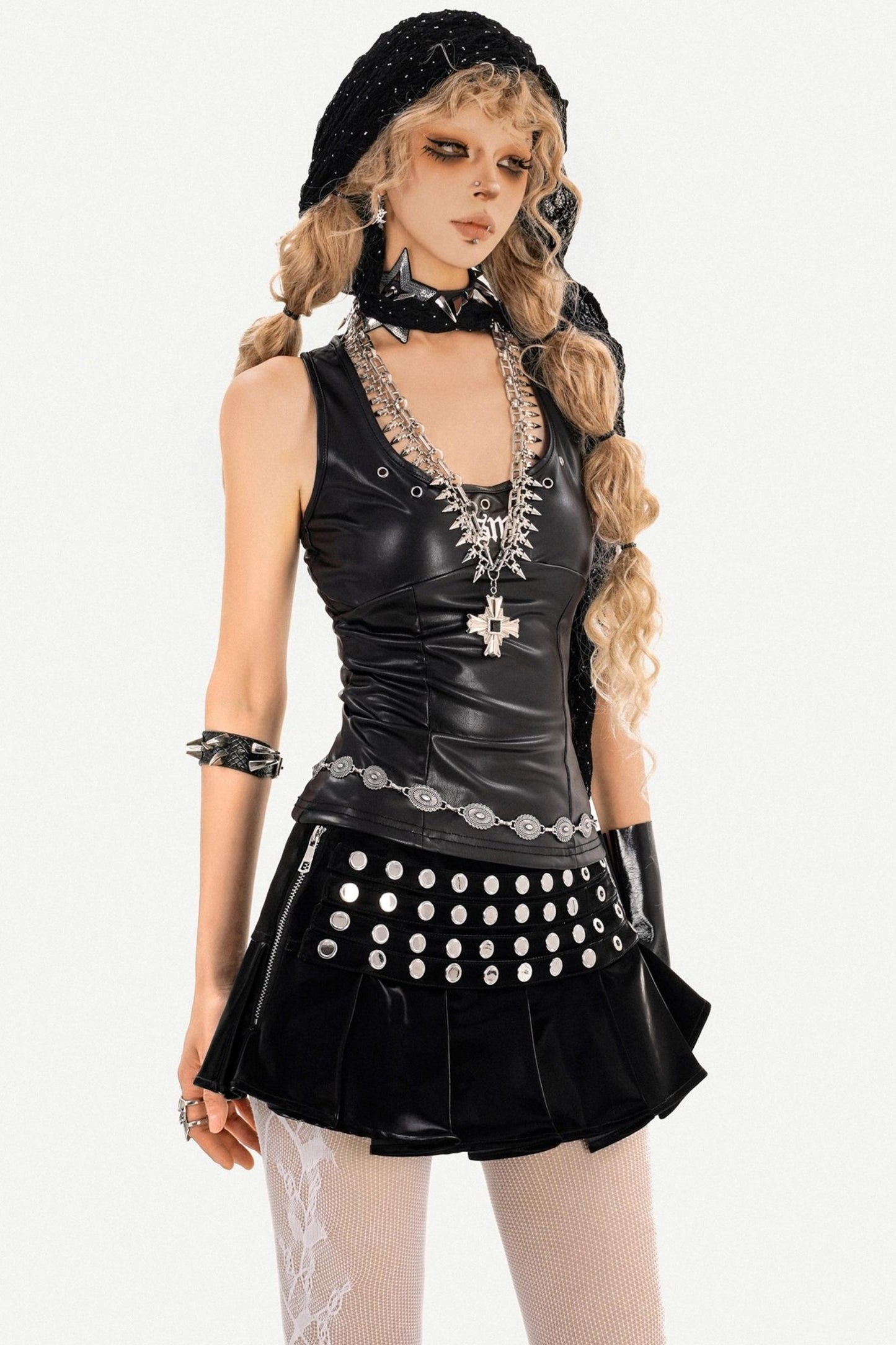 Gothic Metallic Pleated Skirt
