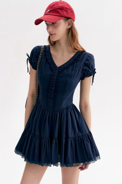 French Texture Lace V-Neck A-Pendulum Dress