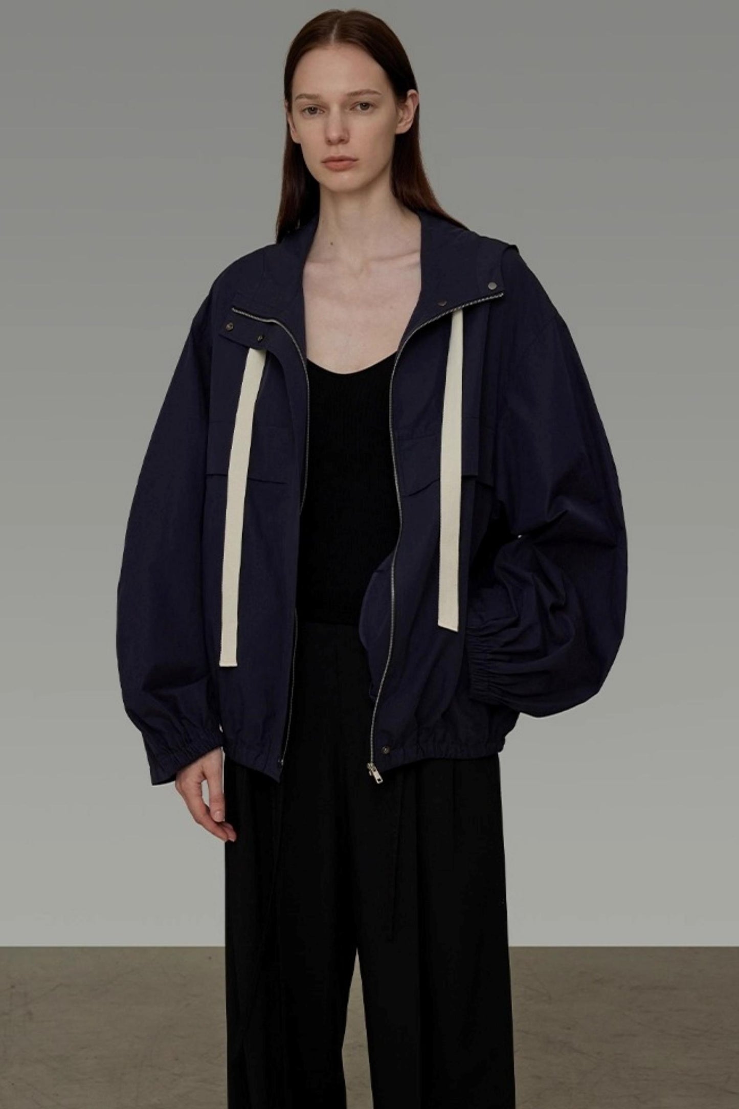 Navy Drawstring Slimming Jacket
