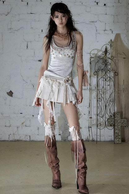 Baroque Lace Pleated Skirt