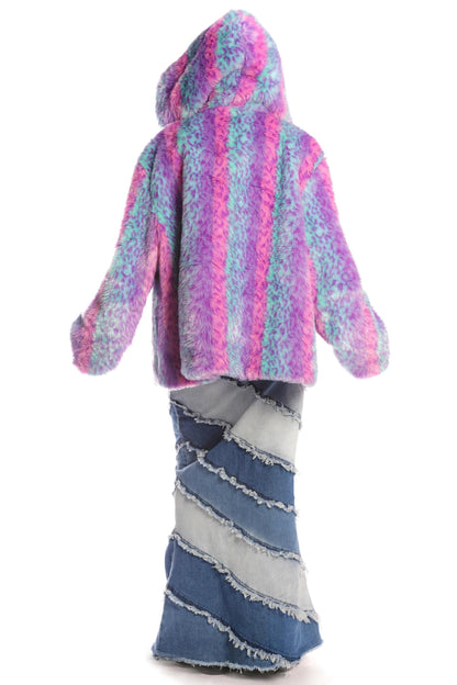 Colorful Leopard Fur Hooded Jacket