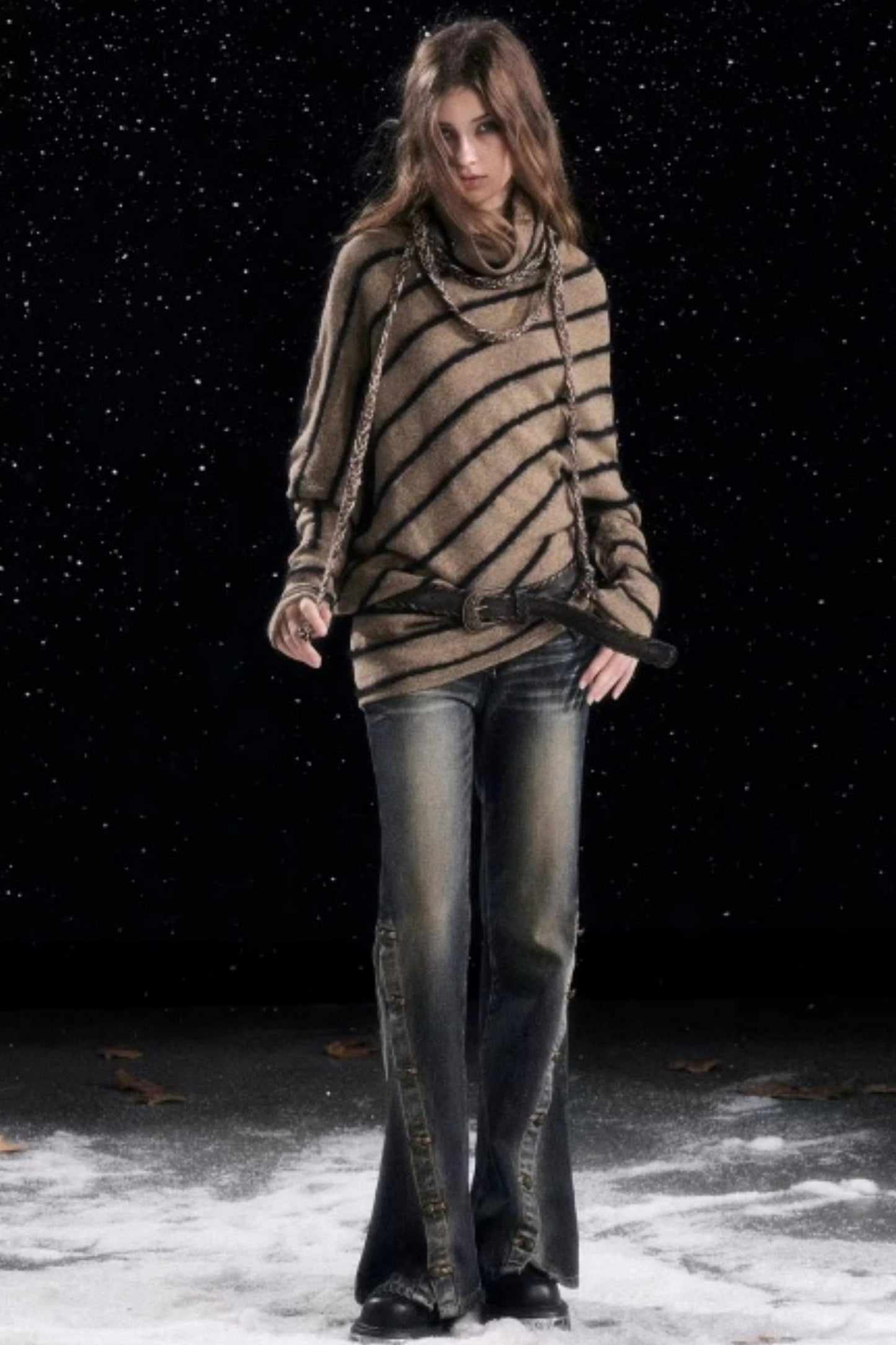 Diagonal Striped Batwing Sweater