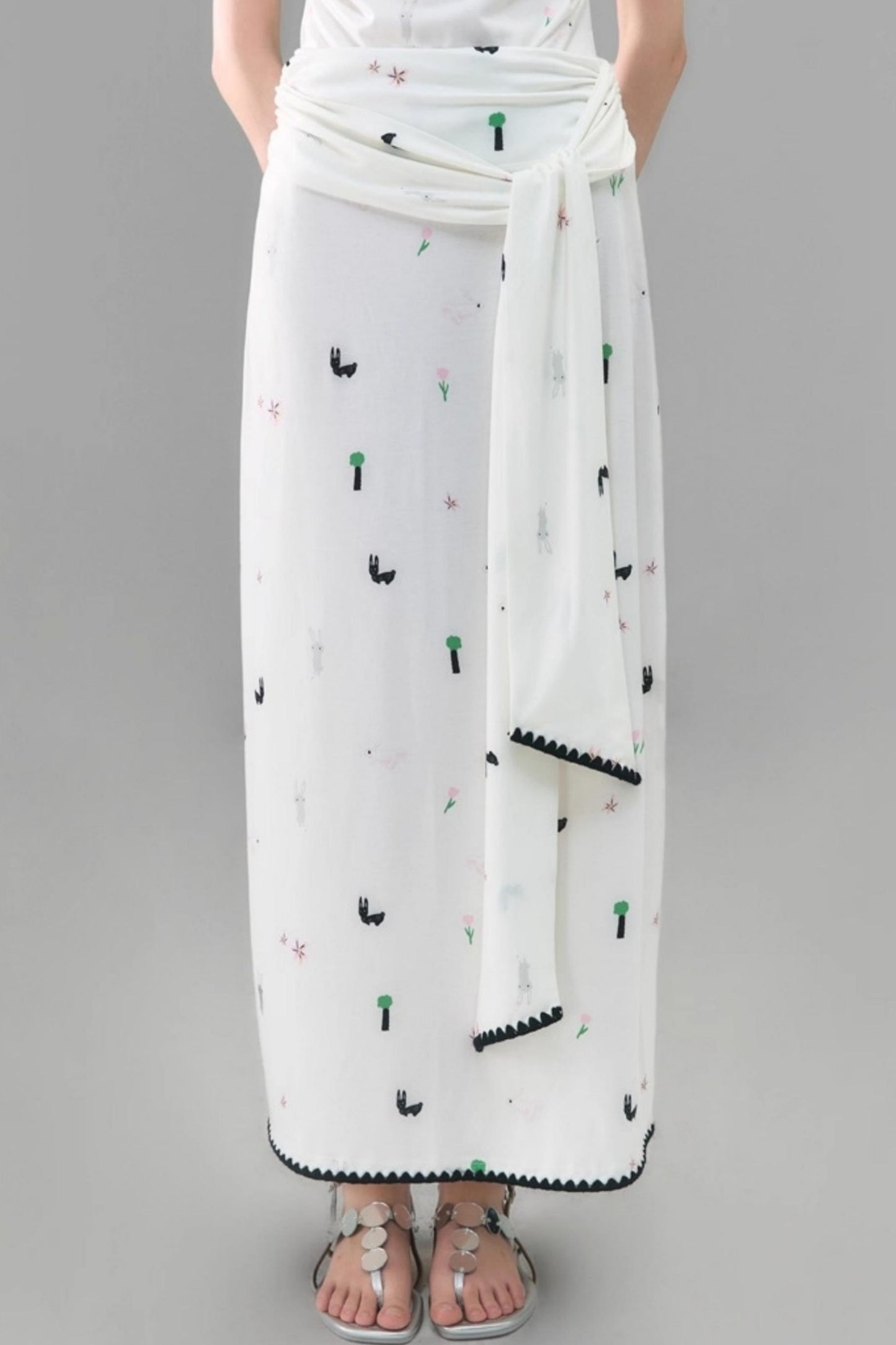 Wilderness Rabbit Patchwork Belt Long Skirt