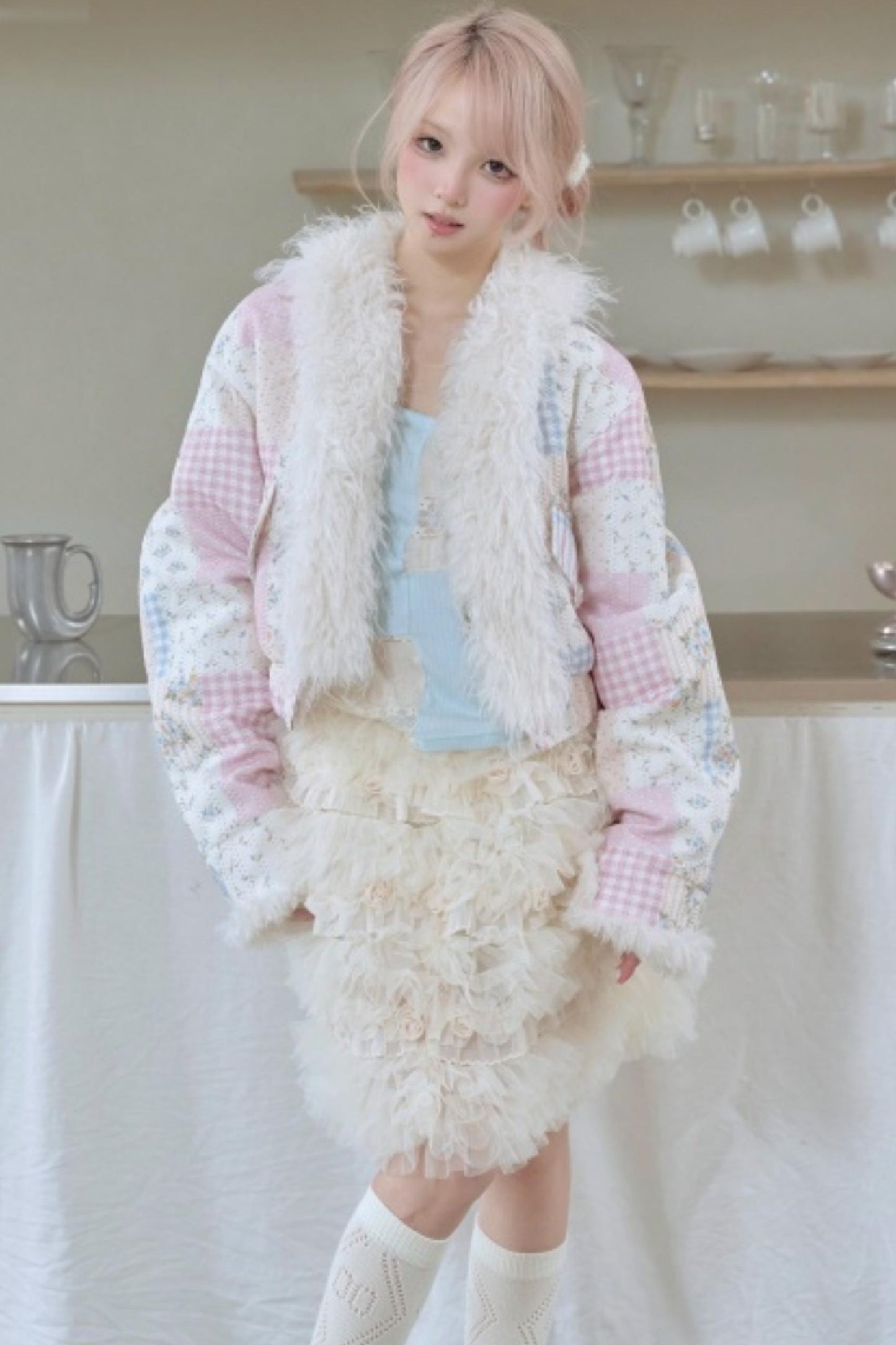 Sweet Floral Patchwork Fur Jacket