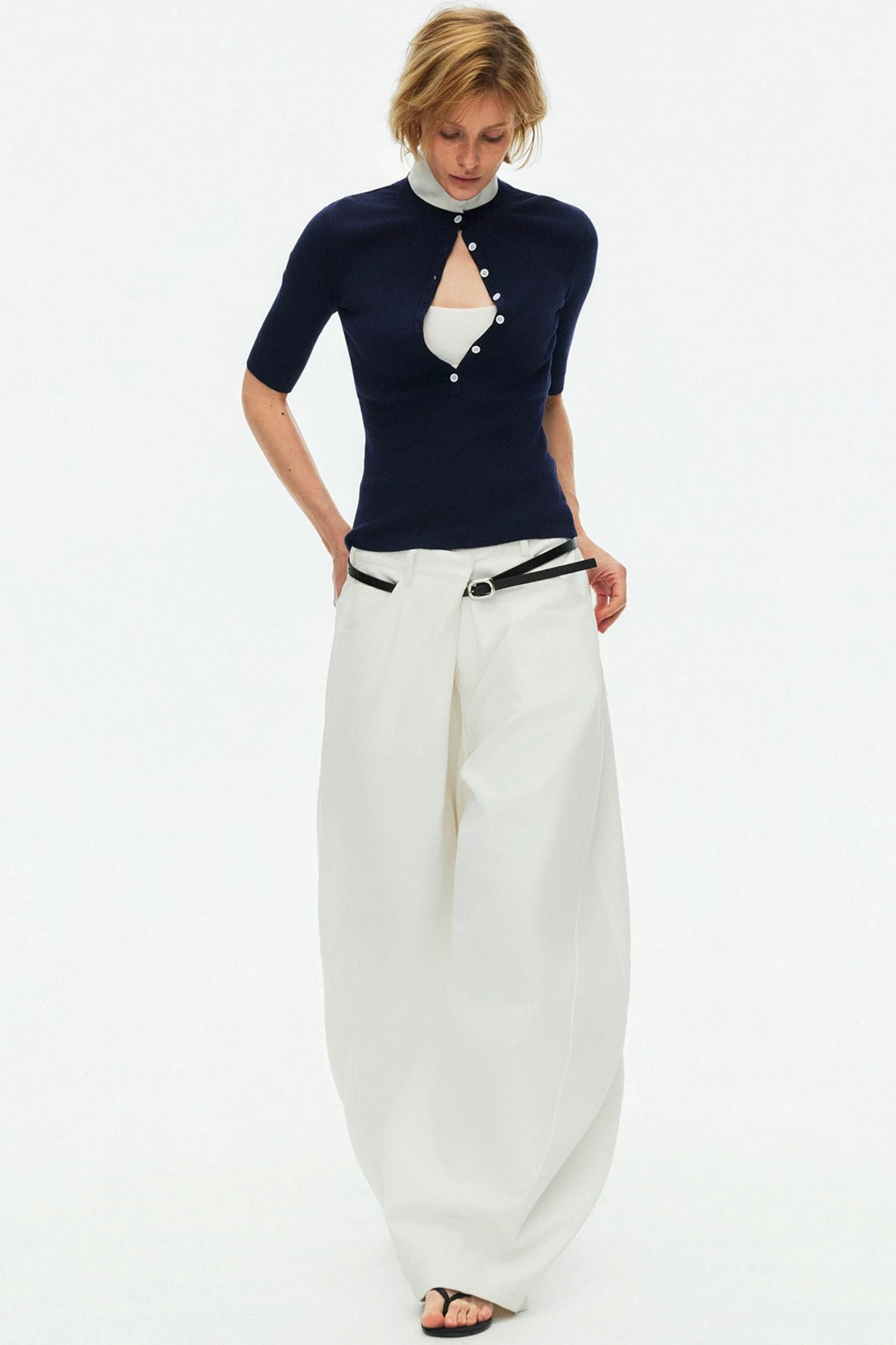 Lyocell Color-Blocked Fake Two-Piece Knit Top