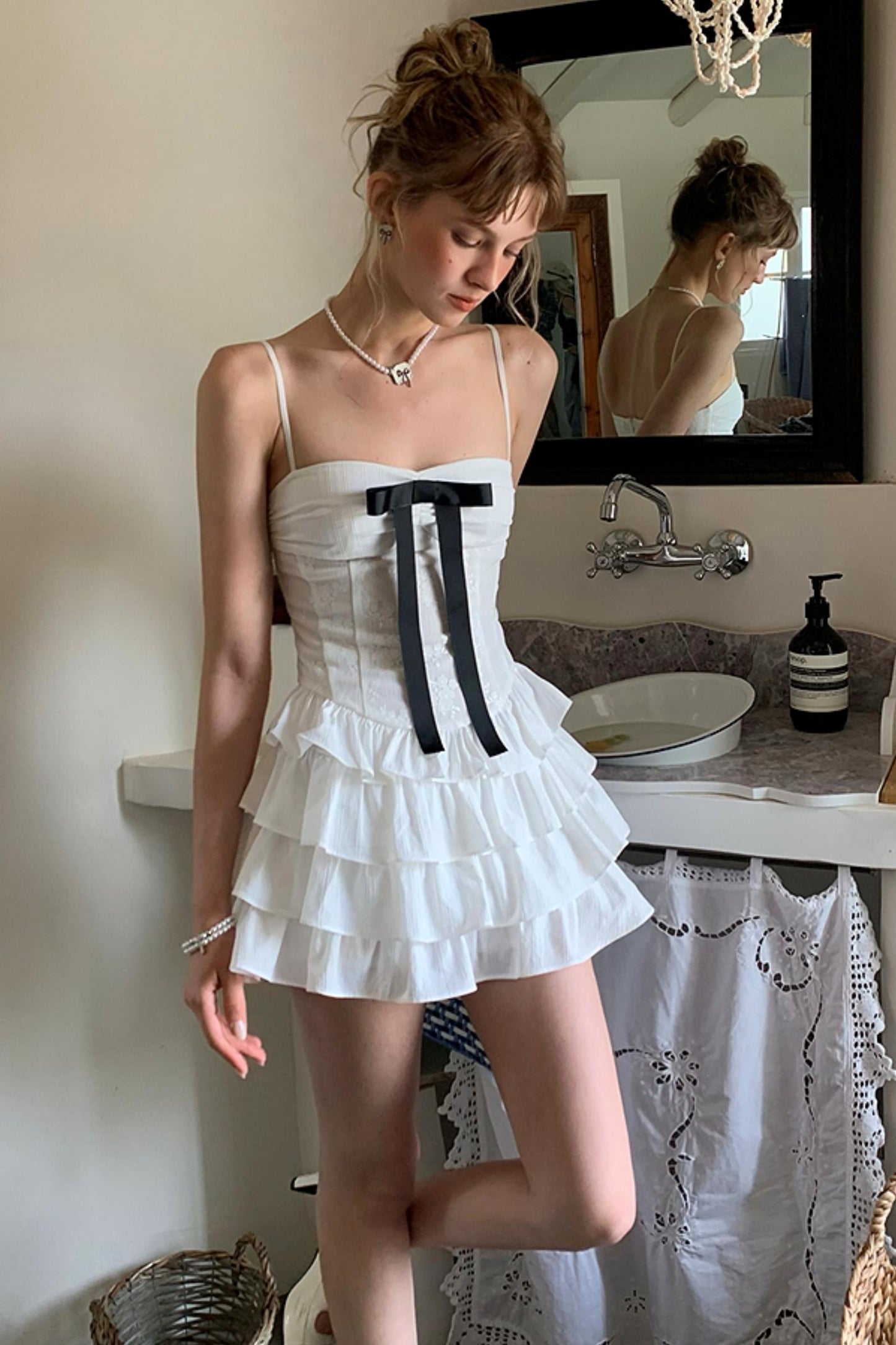 Seine White Lace A-Line Slip Dress