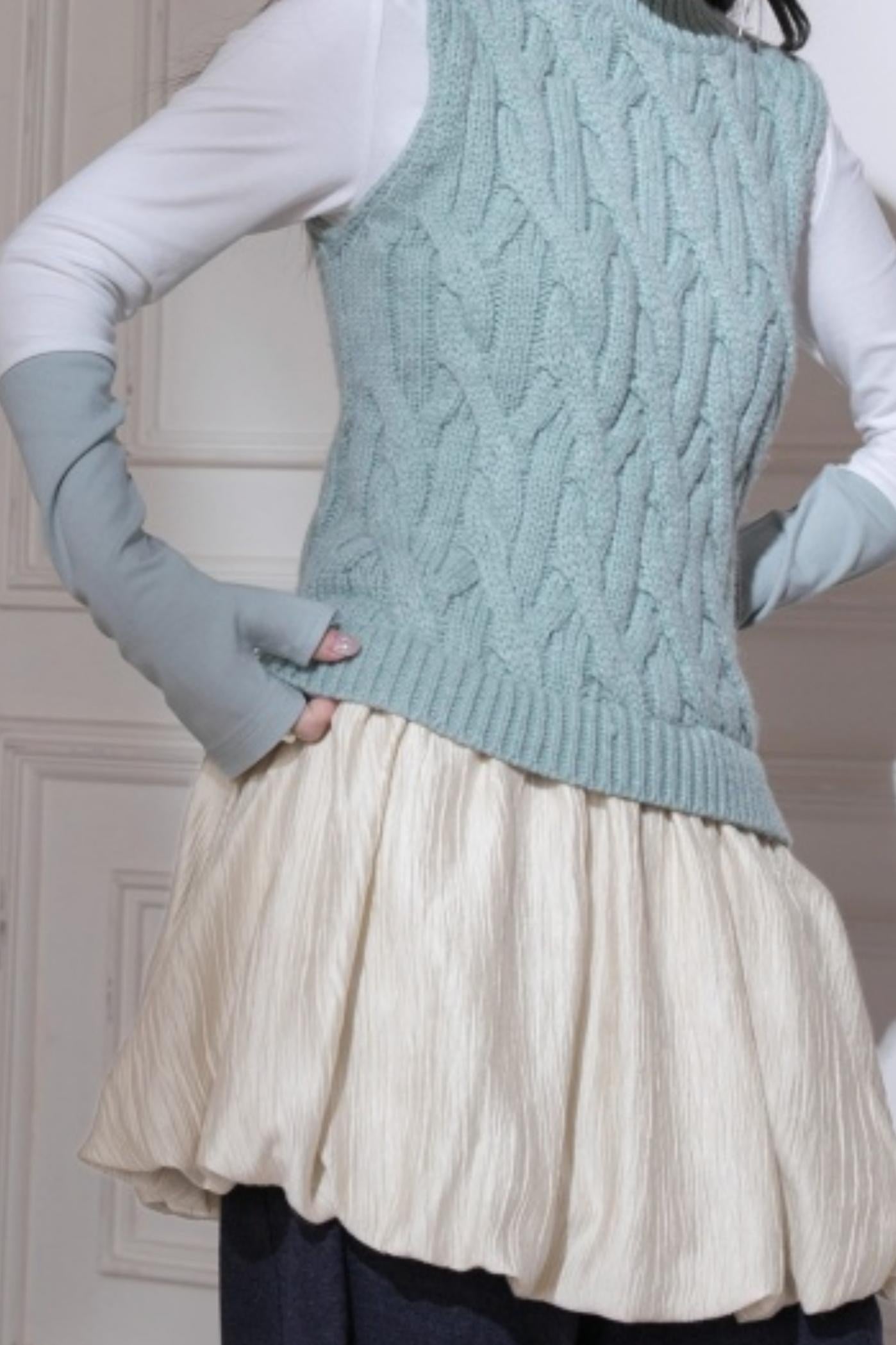 Lake Blue Wool Patchwork Dress