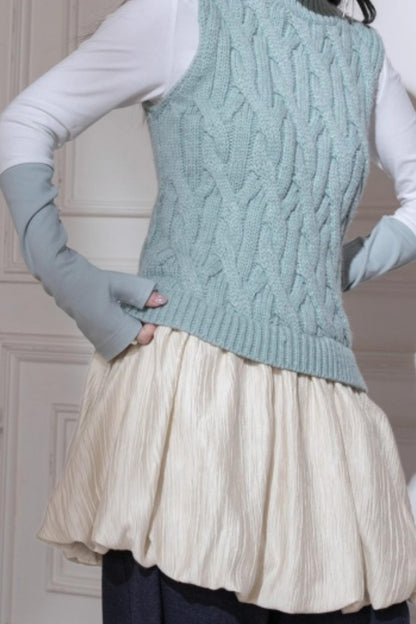 Lake Blue Wool Patchwork Dress