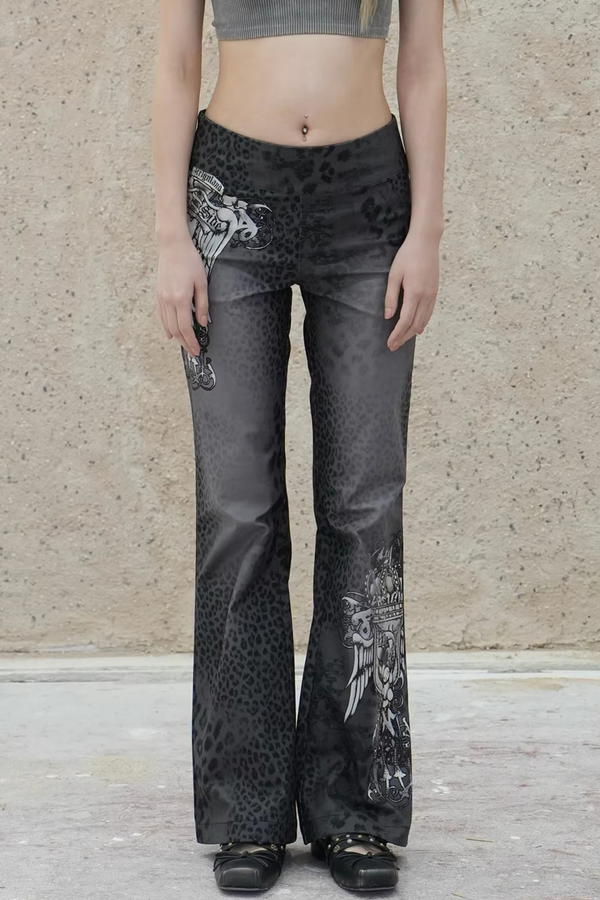 Leopard Corduroy Flared Pants