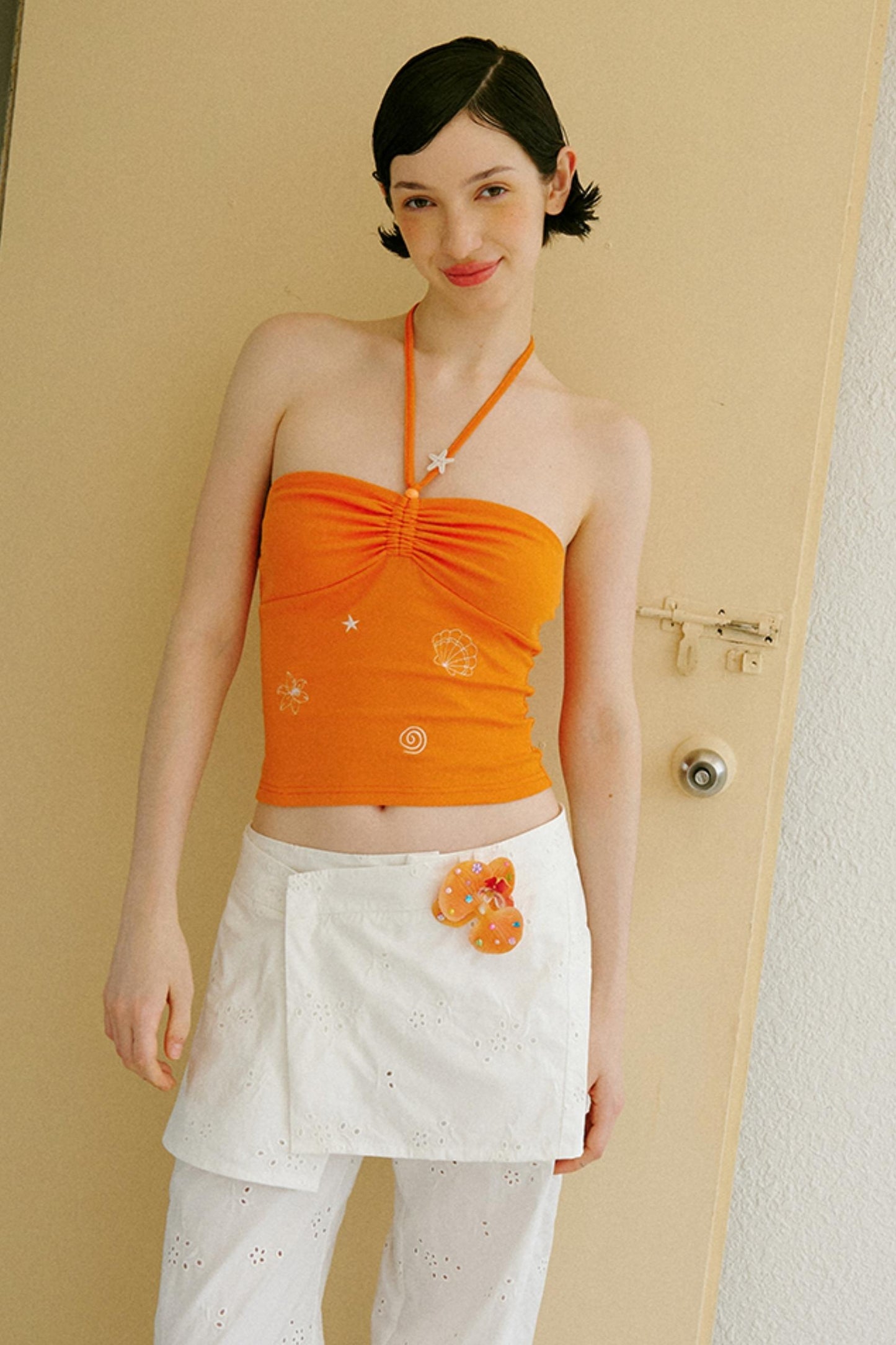 Openwork Embroidery Skirt Pants Set