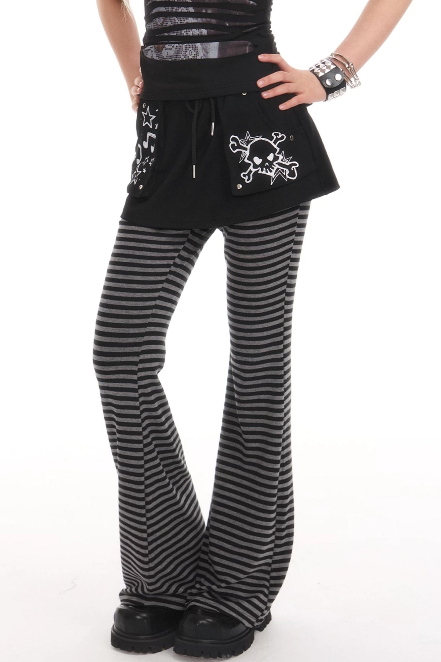Retro Striped Knit Flared Pants