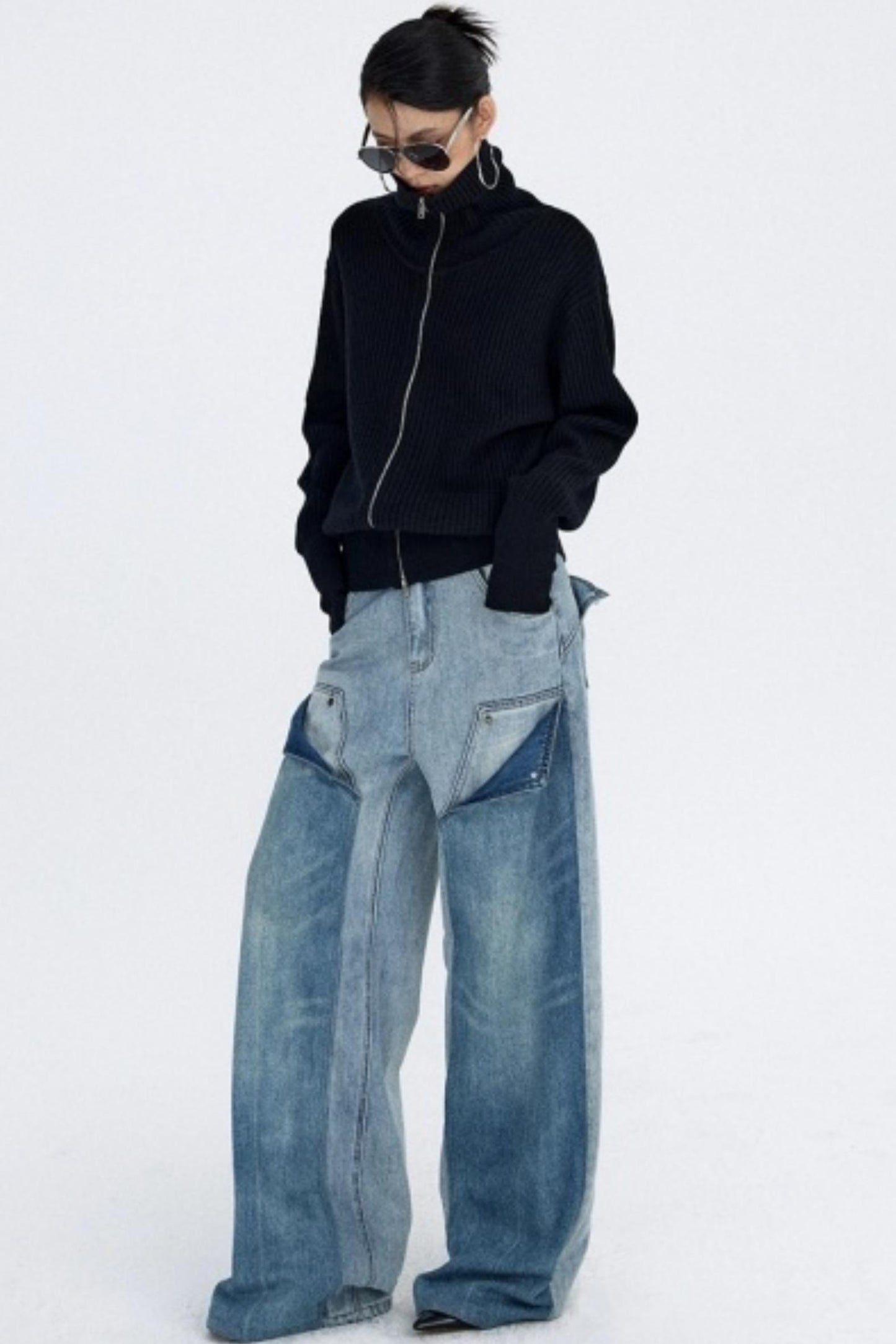 Slim Fit High-Neck Knit Cardigan