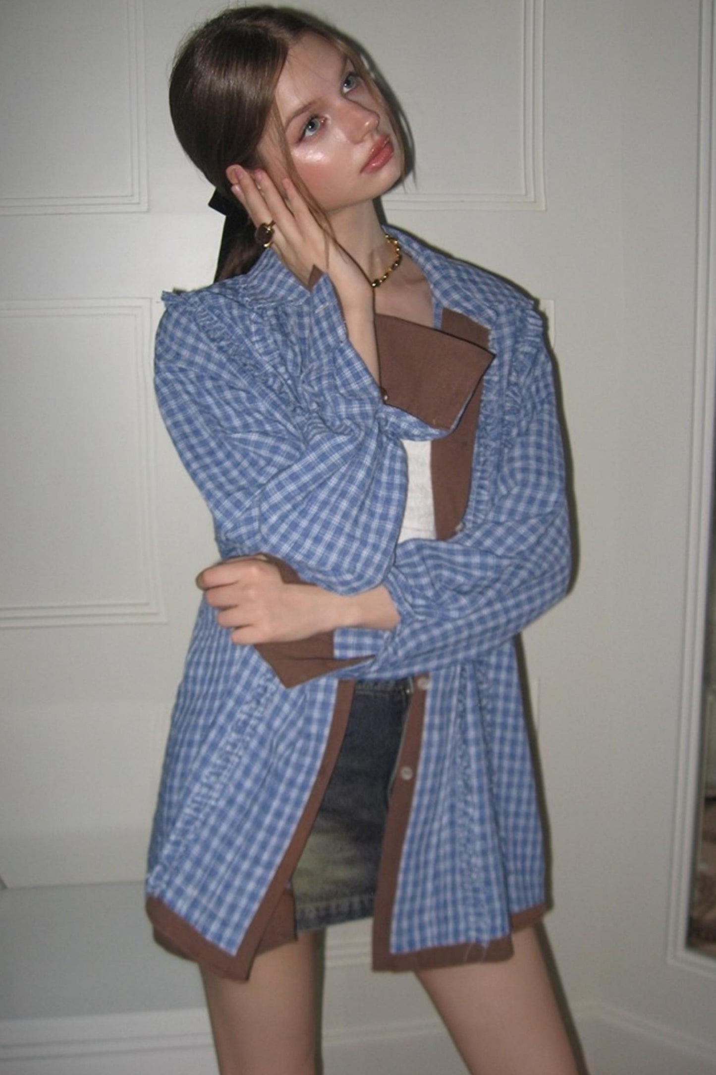 Contrast Fake Two-Piece loose Shirt