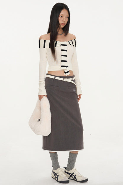 Gray Straight Slim Skirt