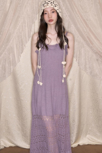 Crochet Knit Camisole Dress Cardigan Set-Up