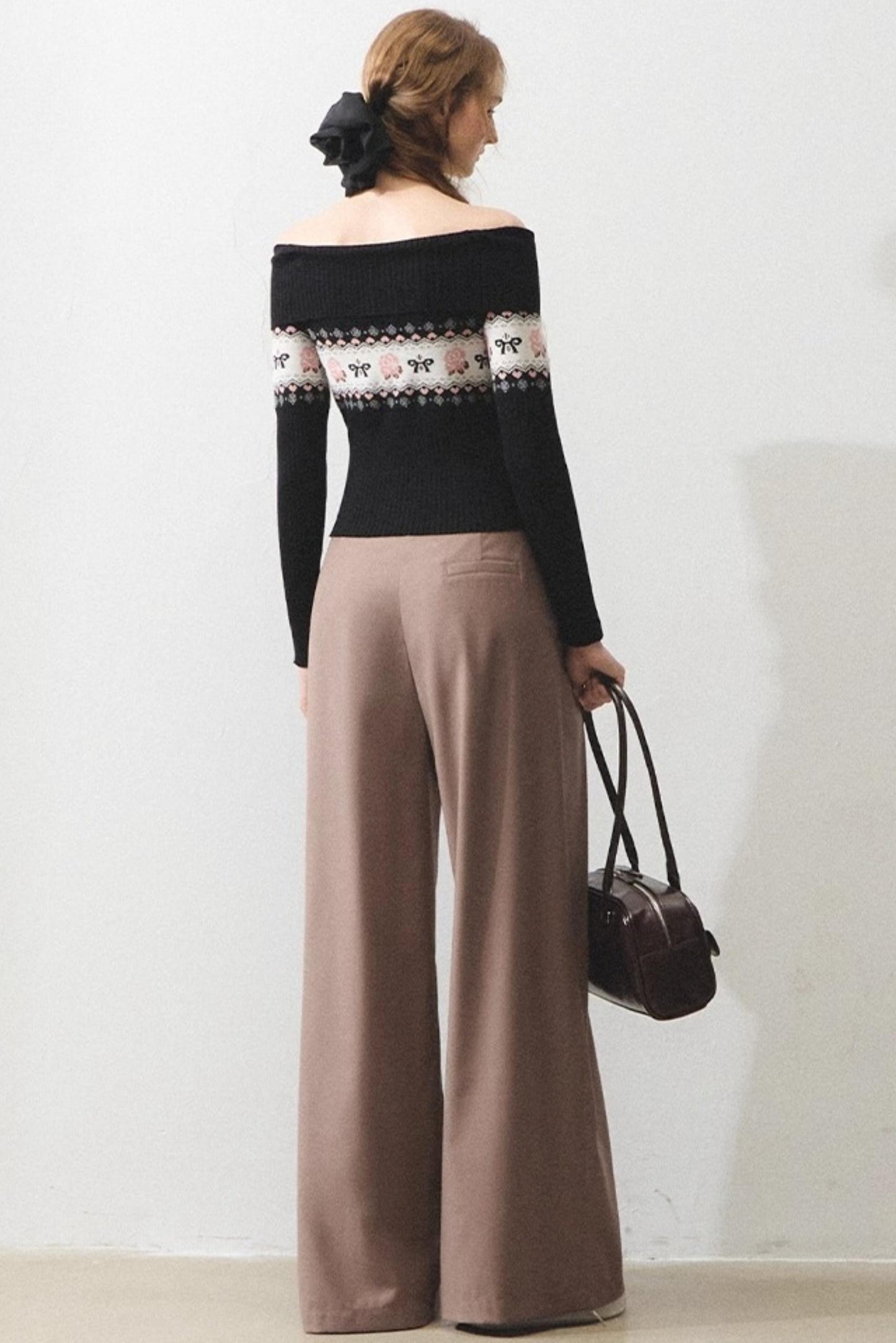 Mintfarbener Rosen-Jacquard-Pullover