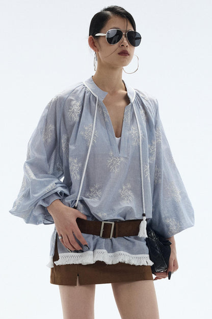 Tassel Stripe Embroidery Top