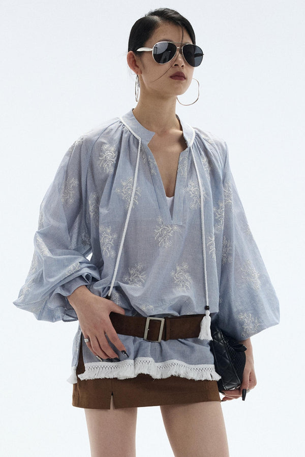 Tassel Stripe Embroidery Top