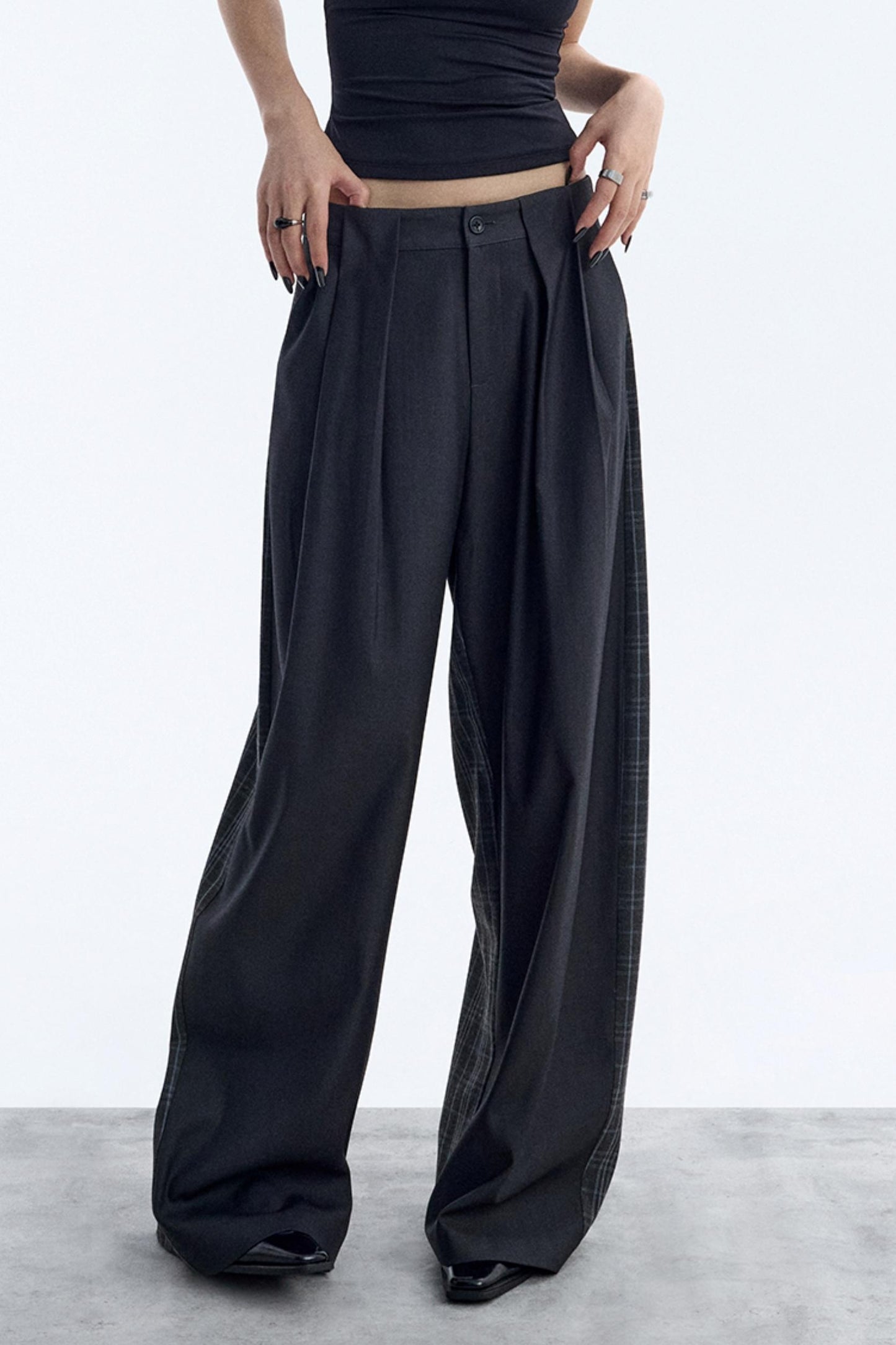 Irregular Plaid Wide-Leg Pants