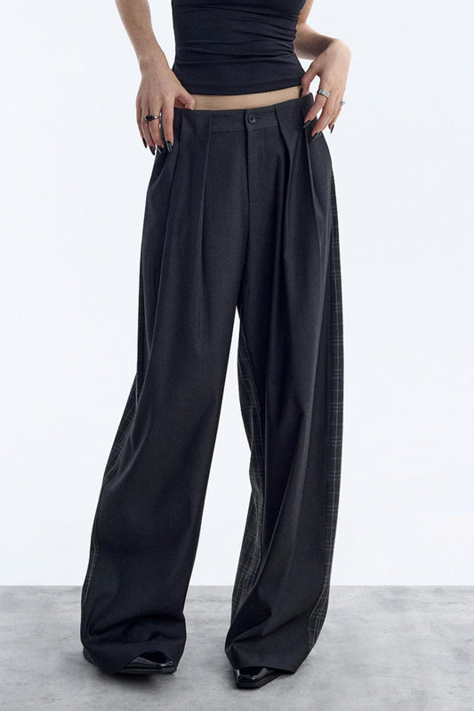 Irregular Plaid Wide-Leg Pants