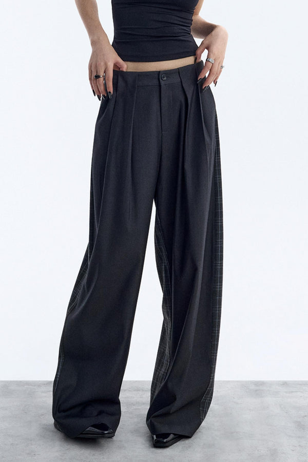 Irregular Plaid Wide-Leg Pants