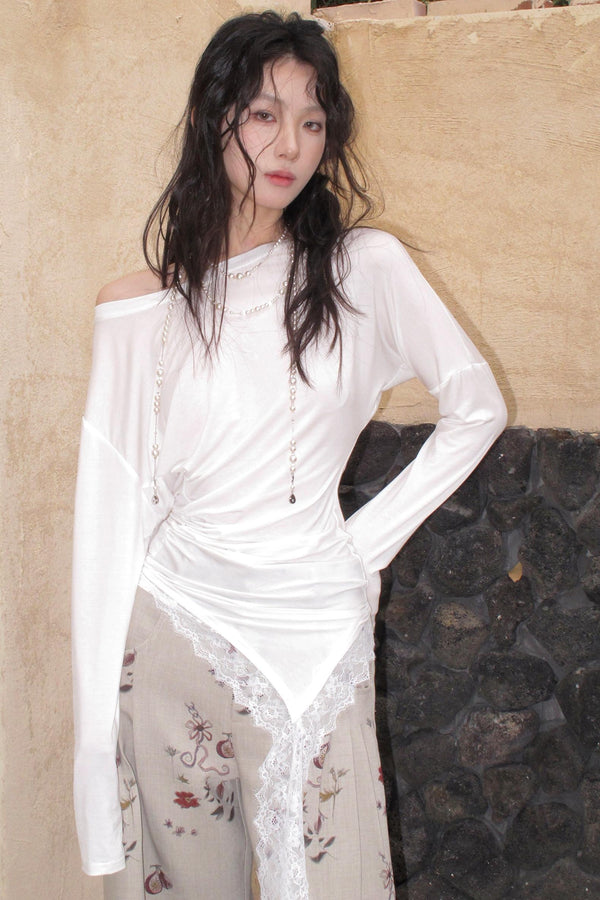 Lace Flutter Tencel Asymmetrical Tee