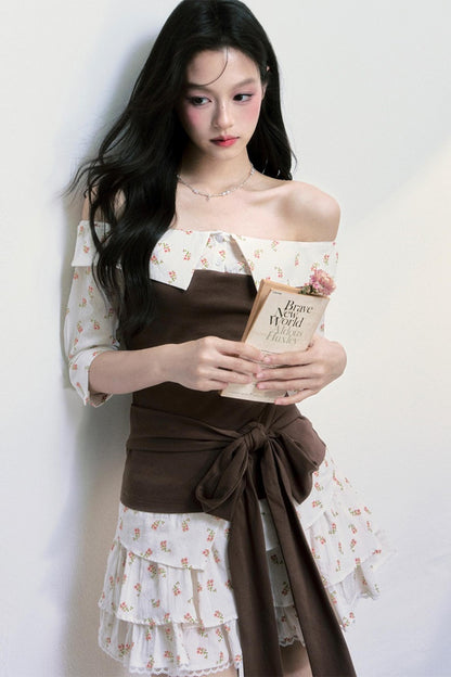 Floral Patchwork Blouse Skirt Set-Up