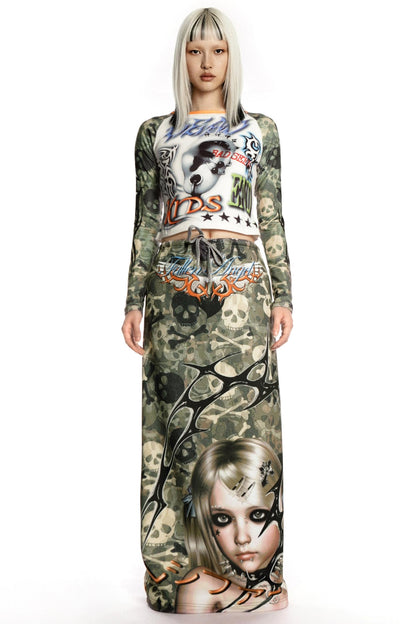 Camouflage Print Sweatshirt Skirt