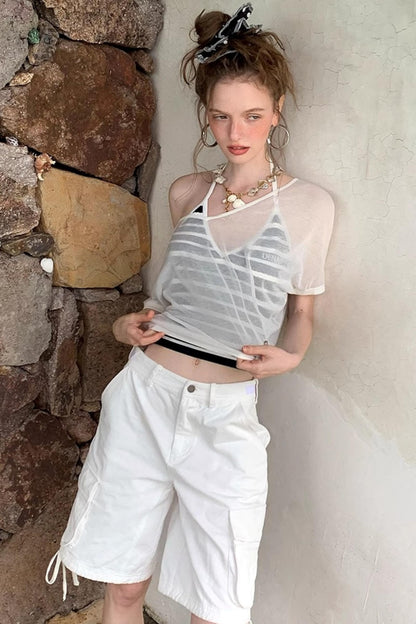 White Drawstring Utility Pants