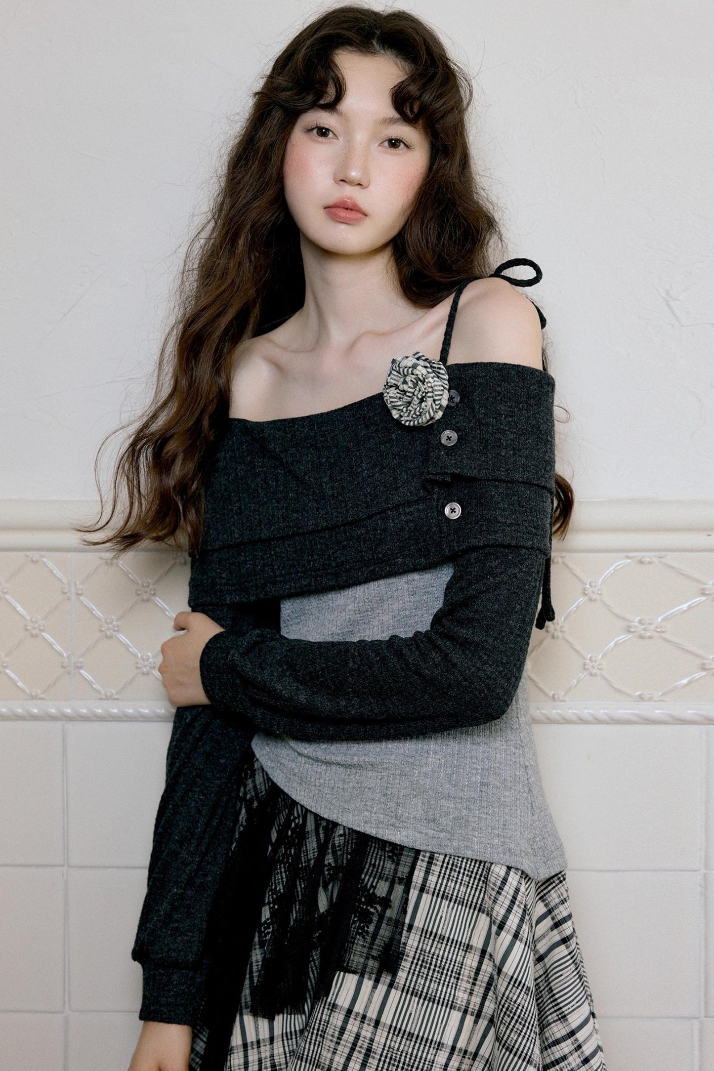 Camisole Knit Top Plaid Skirt Set-Up