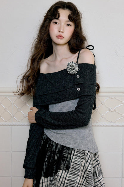 Camisole Knit Top Plaid Skirt Set-Up