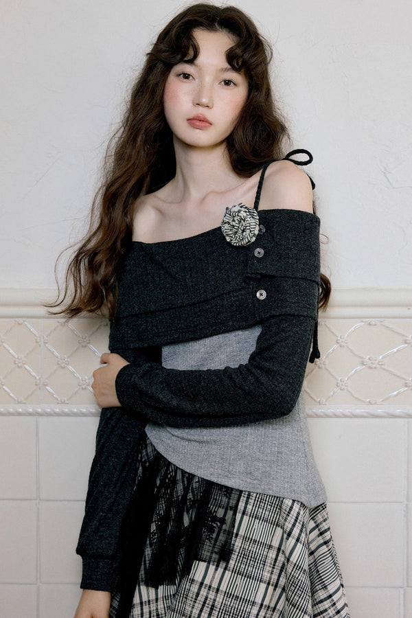 Camisole Knit Top Plaid Skirt Set-Up