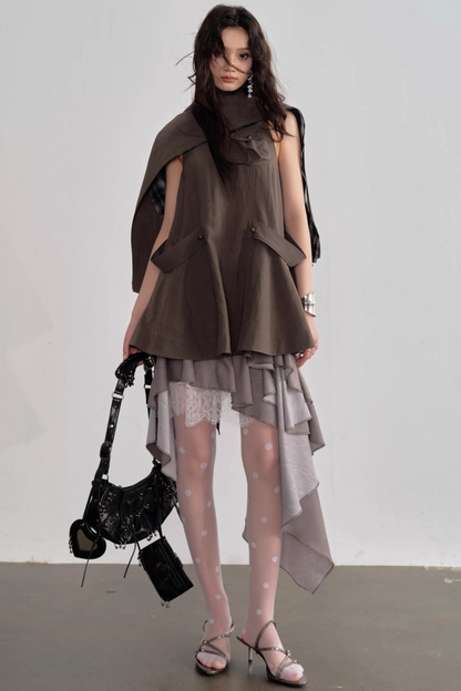 Earth-Toned Cape Dress