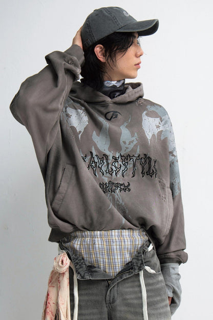 Stained Distressed Embroidered Hoodie