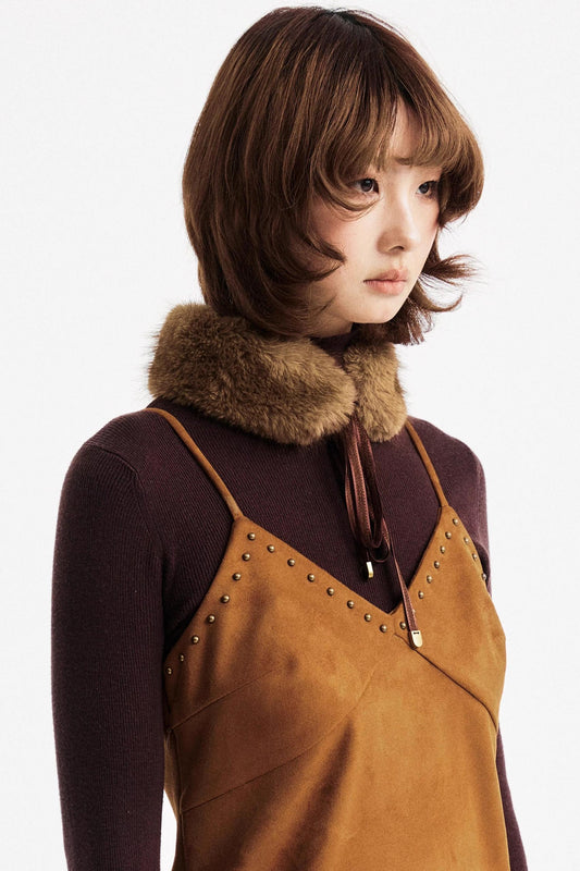 Lace-Up Fur Collar Scarf