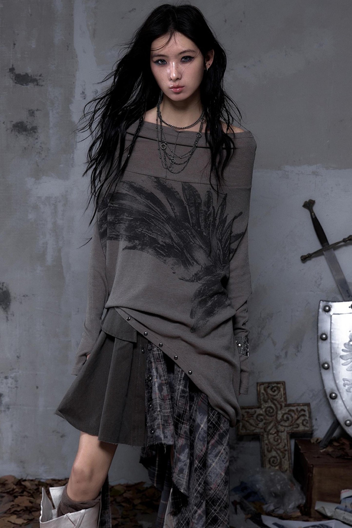 Wasteland Swing Collar Knitted Tops