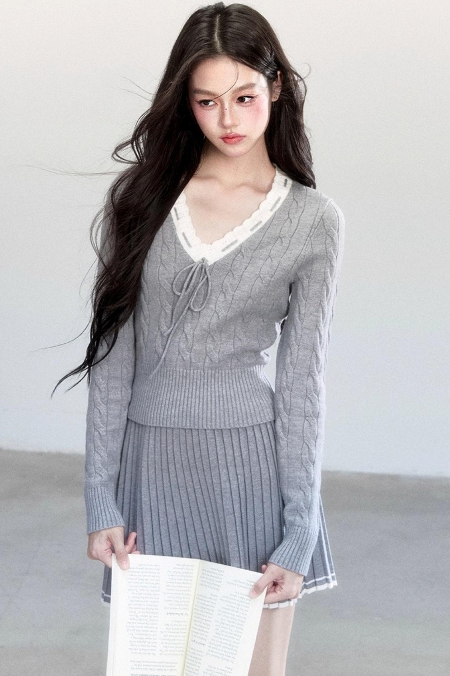 Retro Waist Skirt With Sweater Set-Up