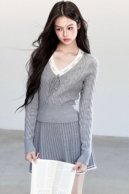 Retro Waist Skirt With Sweater Set-Up