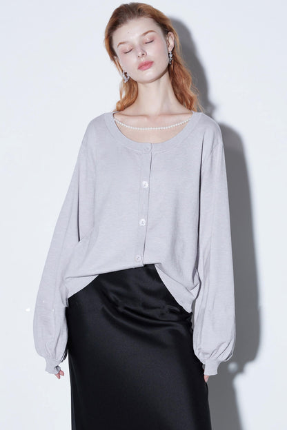 Silk Pearl Lantern Cardigan Top
