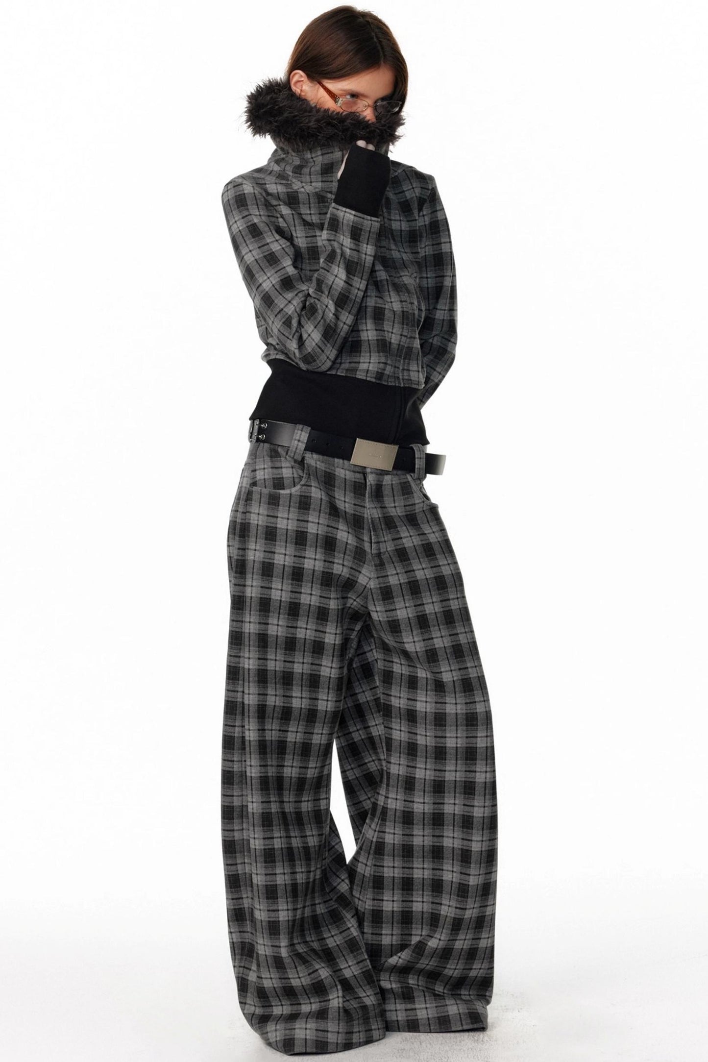 Vintage Plaid Lapel Sweatshirt Jacket