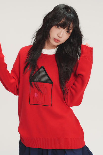 Color-Blocked Plaid Knit Top