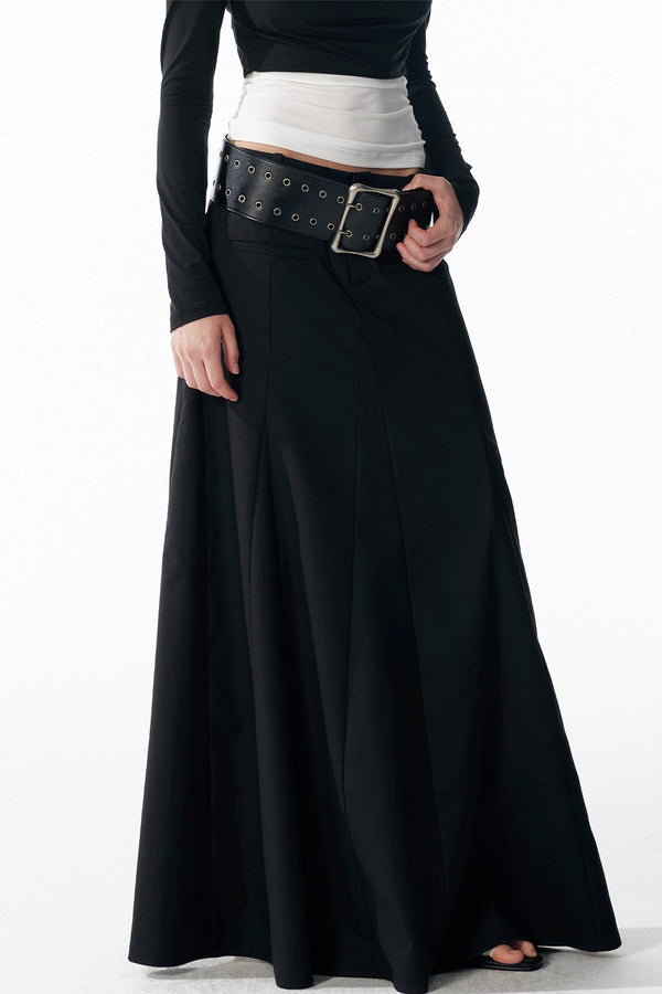Vintage Black Low Waist A-Line Skirt