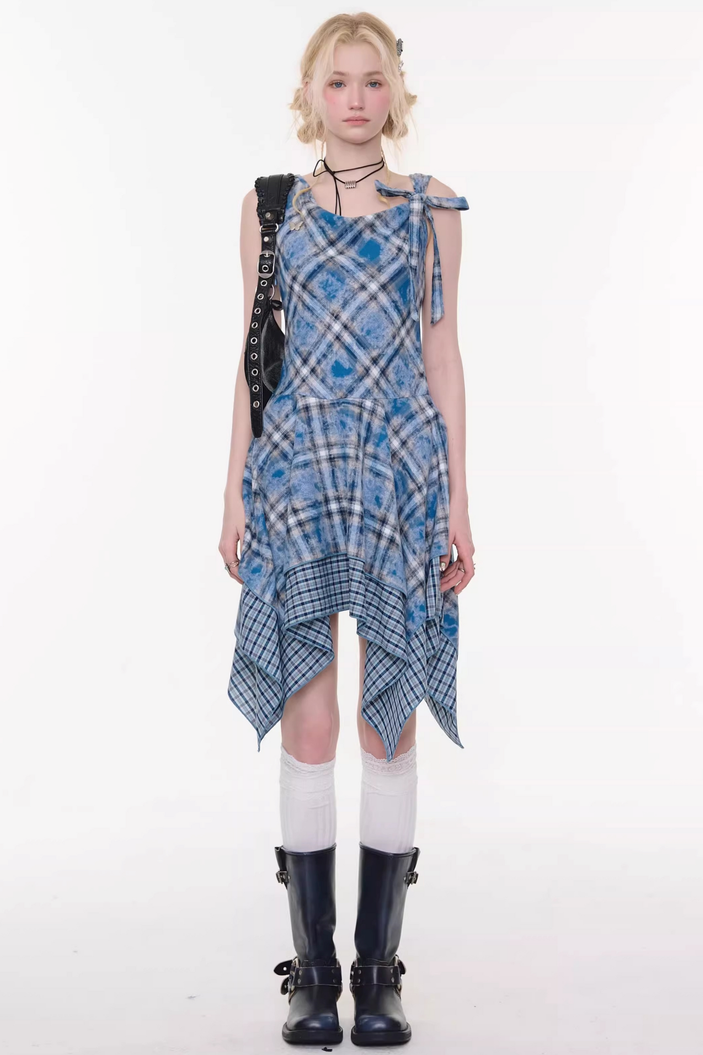 Sea Mist Plaid Strap Dress