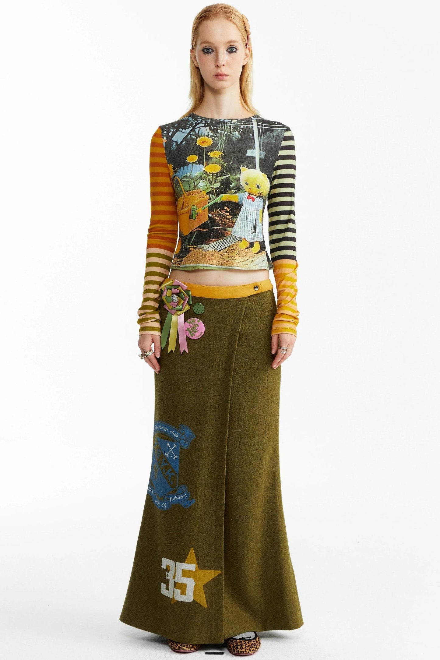 Olive Woolen Long Skirt