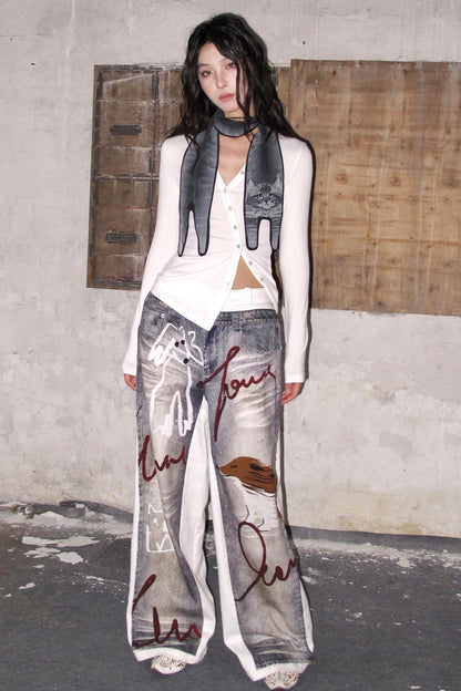 Scribbled Silk Short Scarf