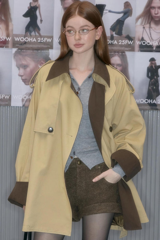 Silhouette Contrasting Chic Trench Coat
