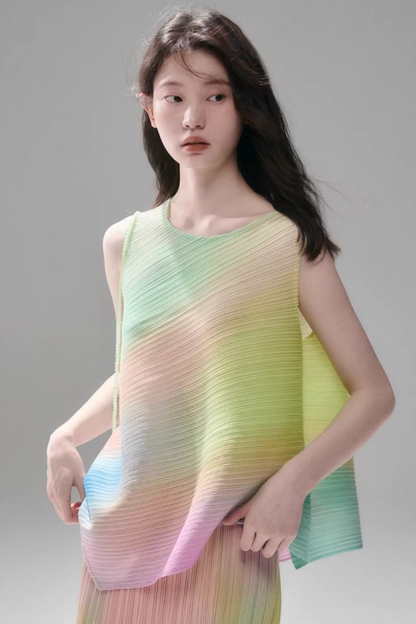 Rainbow Gradient Pleated Vest Set-Up