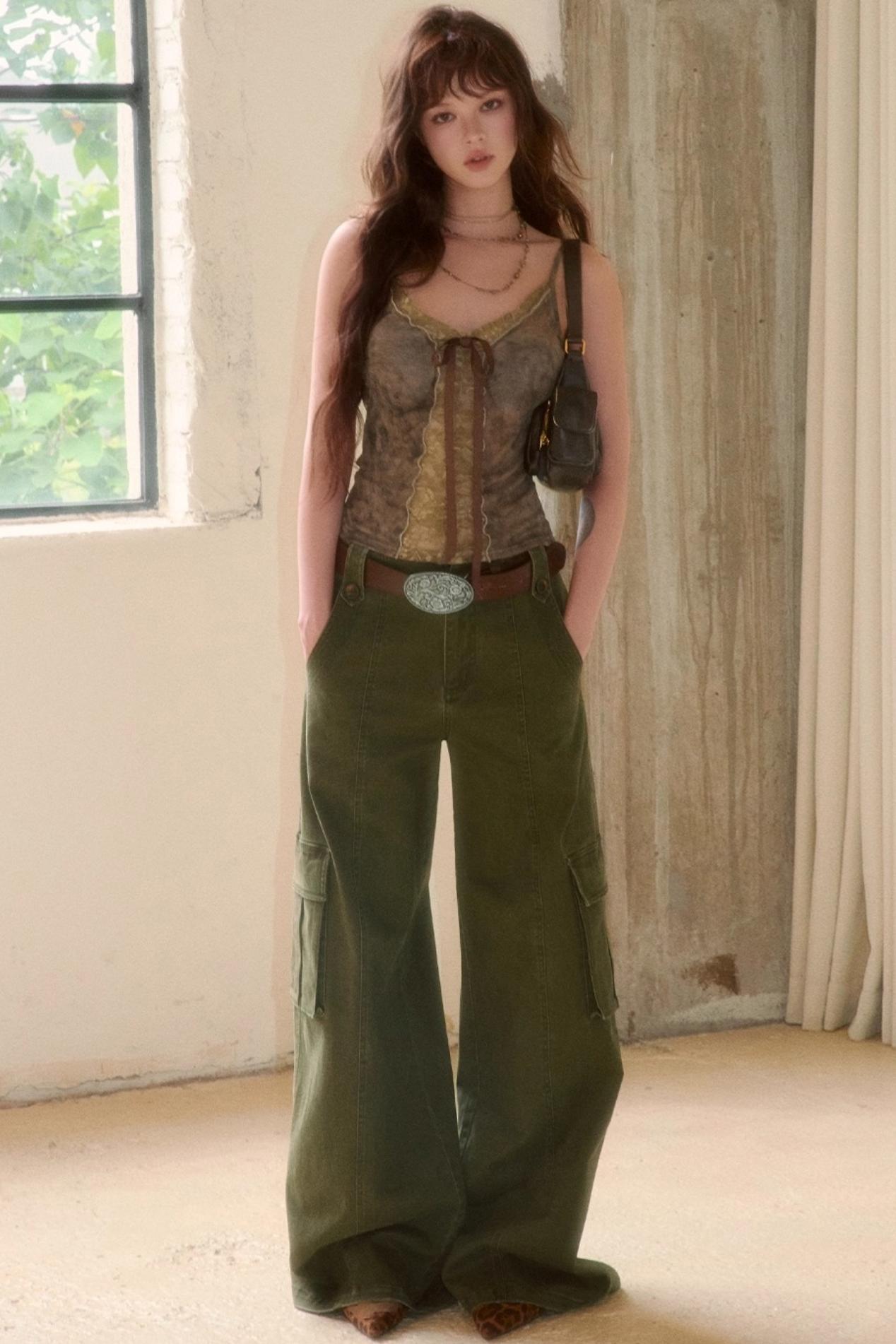 Cool Military Green Cargo Jeans