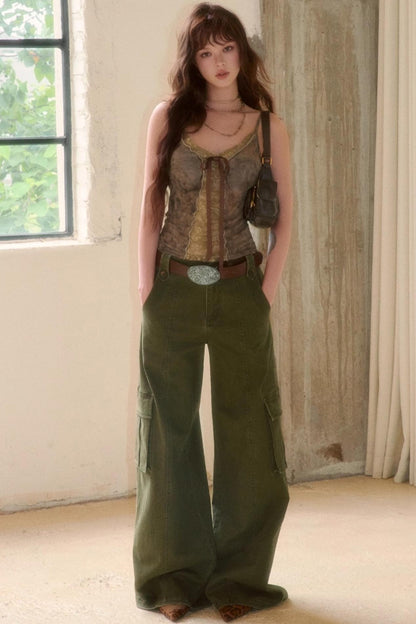 Cool Military Green Cargo Jeans