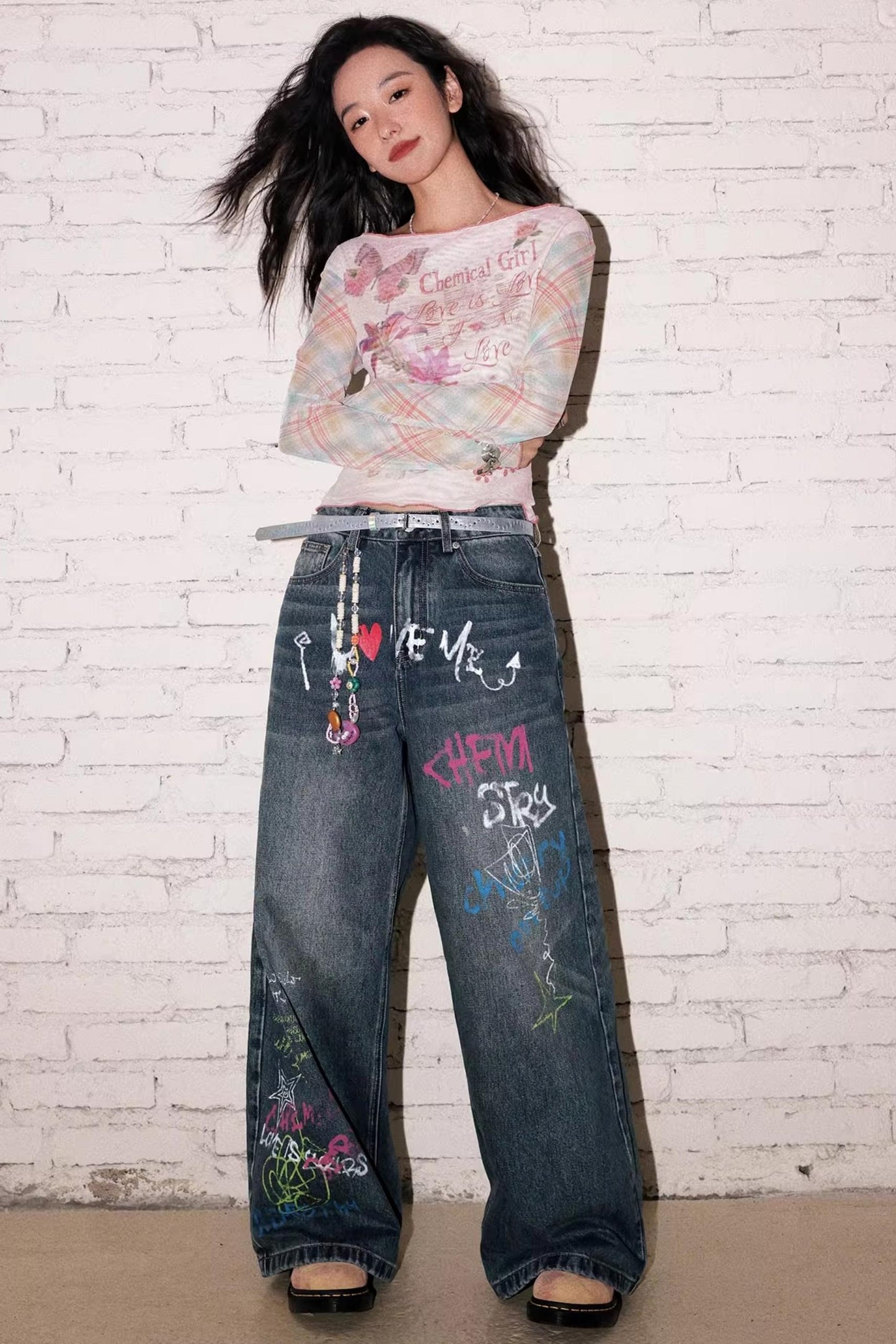 Childish Graffiti Wide-Leg Jeans